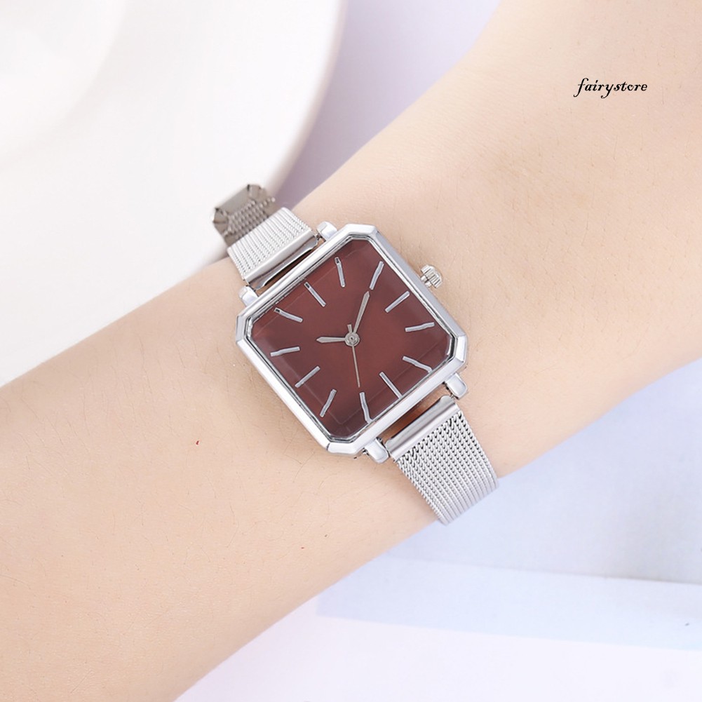 Đồng Hồ Analog Máy Quartz Mặt Vuông Dây Hợp Kim Cho Nữ