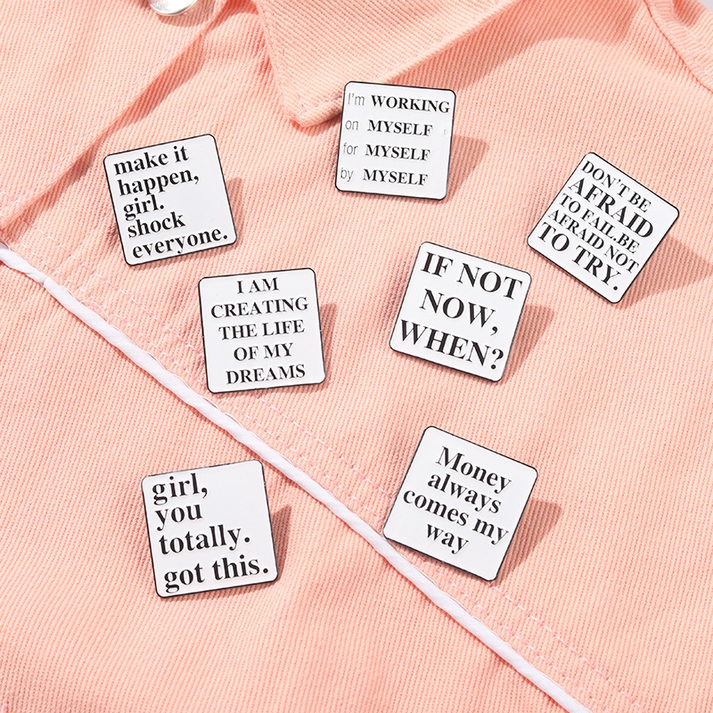 Ghim Cài Áo Bằng Kim Loại Tráng Men Màu Trắng Đen In Chữ Make It Happen Shock Mọi Người Dùng Trang Trí Quà Tặng Cho Bạn Bè