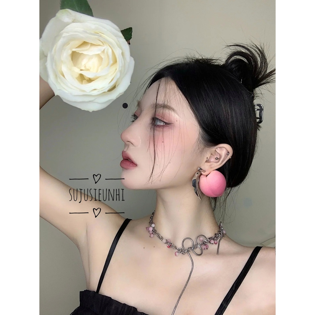 Vòng cổ chùm nho chuỗi ngọc phối xích dạng xoắn uốn lượn cá tính