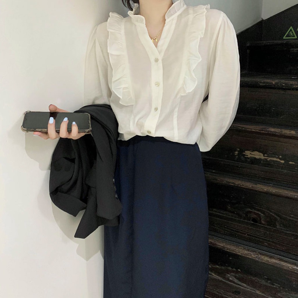 Áo babydoll cổ bèo viền ren bên tiểu thư (hàng QC) - Ảnh thật tự chụp 10000%