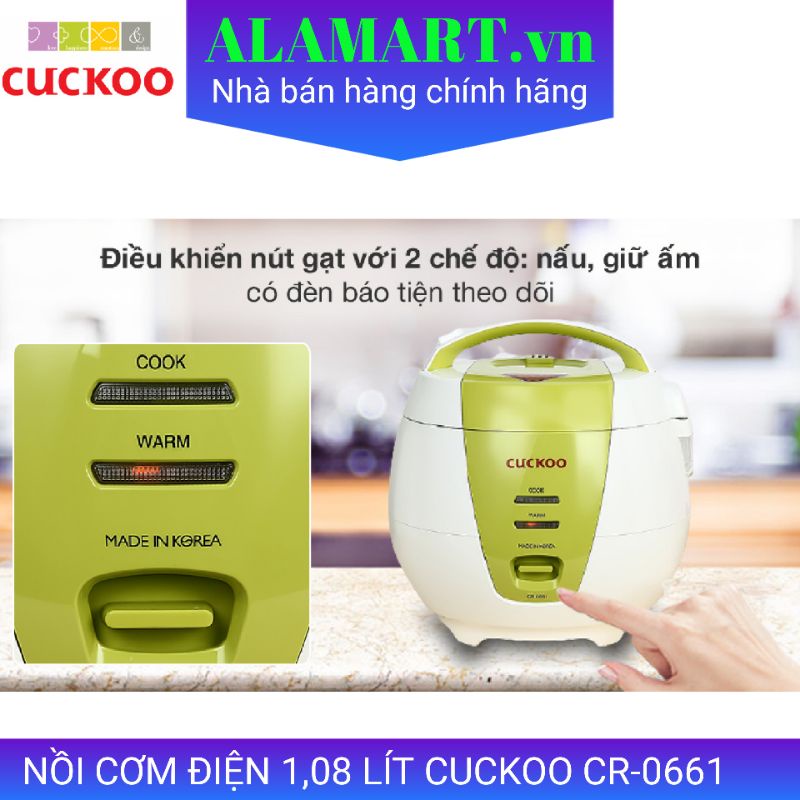 Nồi cơm điện Cuckoo 1.08 lít CR-0661 nhập khẩu Hàn Quốc dùng gia đình 2 - 4 người ăn 0.5kg gạo