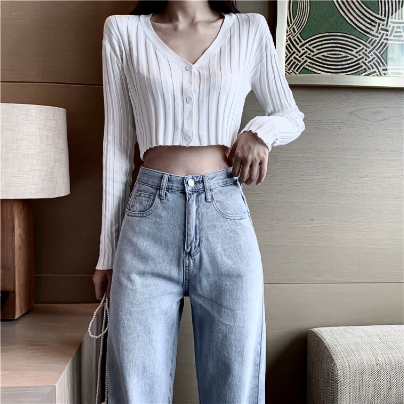 {HCM / CÓ SẴN} QUẦN JEAN NỮ ỐNG RỘNG ĐAN CHÉO LƯNG PHONG CÁCH HÀN QUỐC SIZE S QQ05