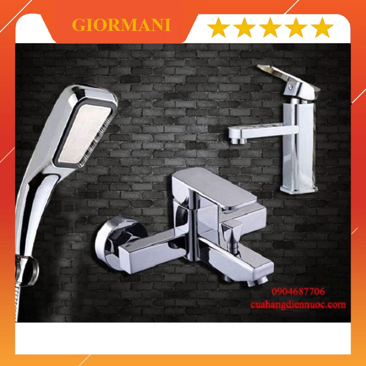 Full bộ sen tắm và vòi chậu rửa mặt Lavabo vuông kết hợp vòi sen tăng áp SNL902-SNL16 Hàng GIORMANI TAIWAN