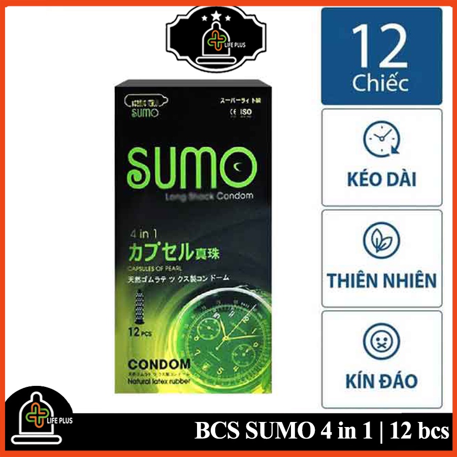 Bao Cao Su Siêu Mỏng SUMO 4 in 1 Gân Gai, Phát Hiện Bệnh Tình Dục Hộp 12 bcs - Tặng 1 Bao Cao Su LP01 - Life Plus Store