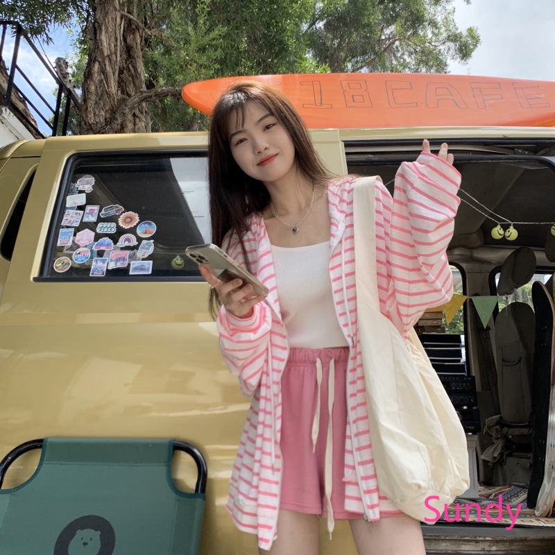 Áo Khoác Cardigan Chống Nắng Dáng Rộng Họa Tiết Kẻ Sọc Thời Trang Mùa Thu Phong Cách Hàn Quốc Cho Nữ