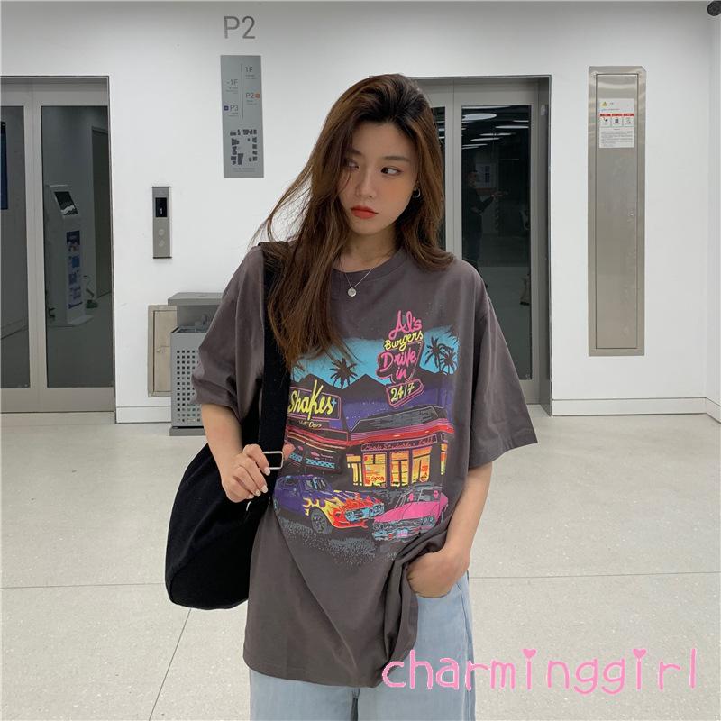 Áo thun tay lửng in họa tiết thời trang cho nữ