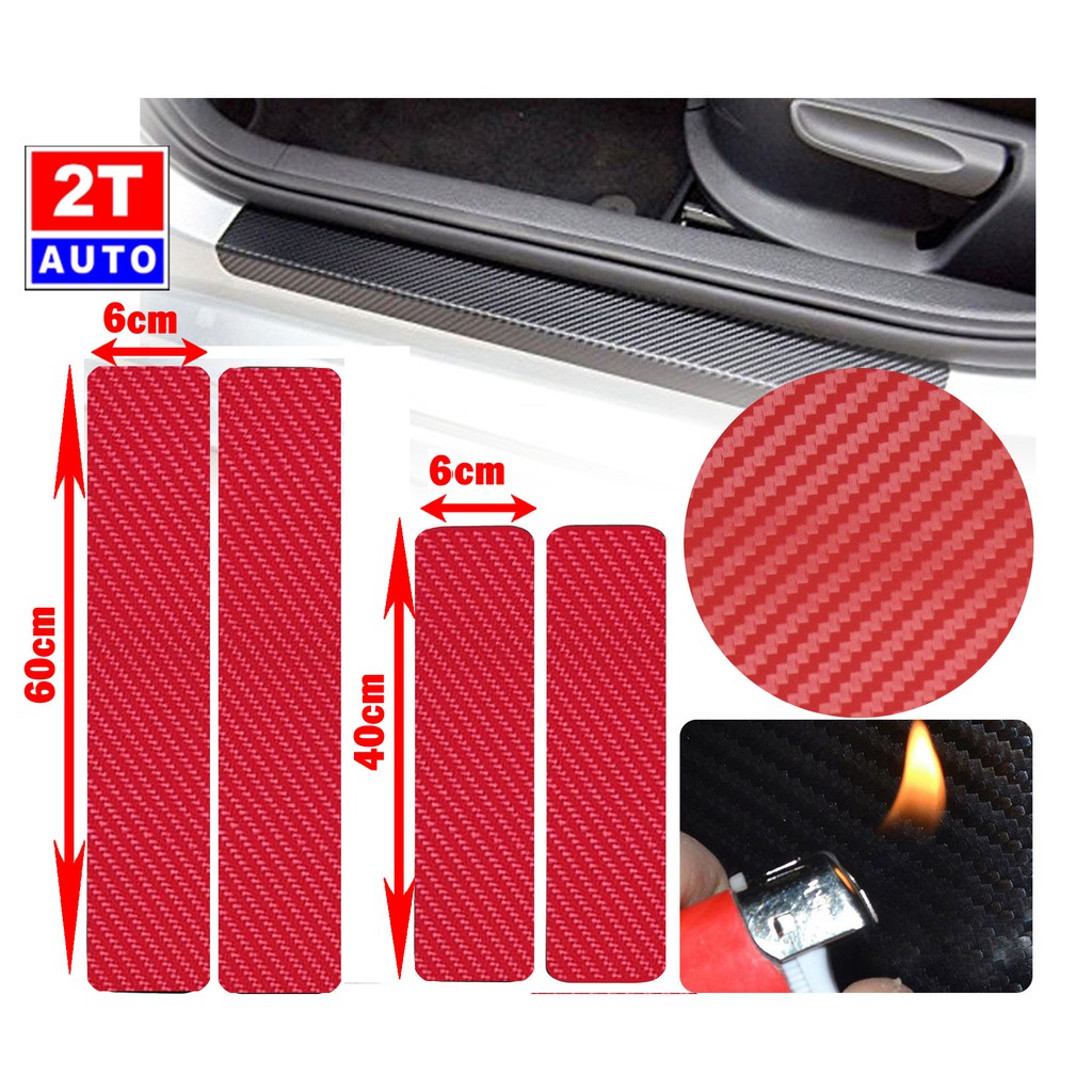 4 Tấm dán miếng dán decal đề can carbon chống xước bậc cửa ô tô xe hơi- MÀU ĐỎ:   SKU:238