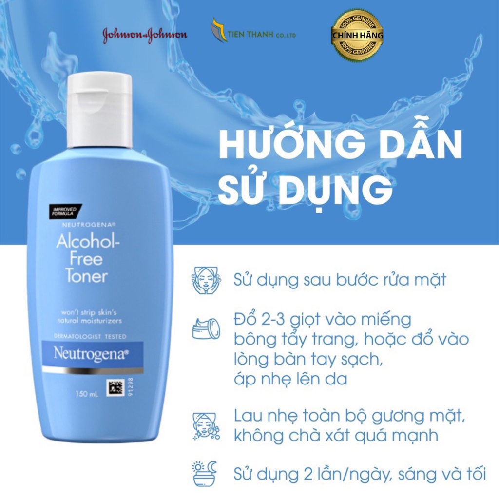 Nước hoa hồng không cồn Neutrogena Alcohol-Free Toner 150ML- Hàng chính hãng.(4788)