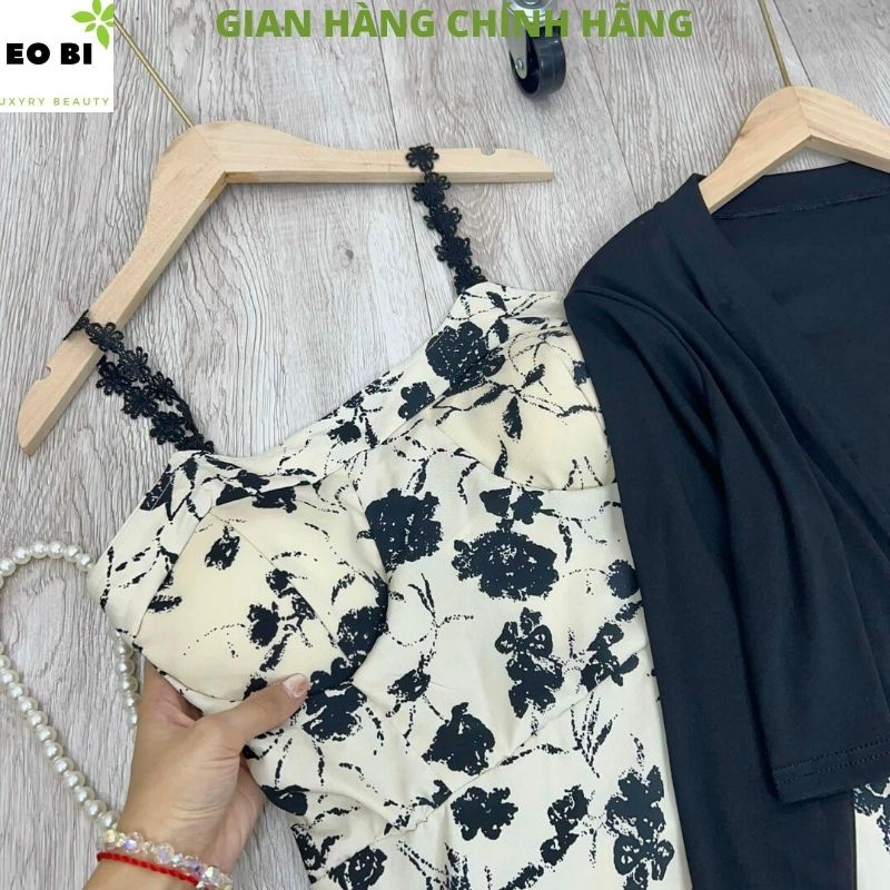 : Set áo calidan mix váy hoa nhí có cúp ngực,Set đầm hoa kèm áo khoác  có ảnh thật đủ size - EOBI