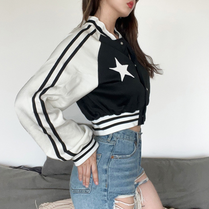 IELGY    Áo Khoác Bóng Chày In Hình Ngôi Sao preppy Thời Trang Cho Nữ