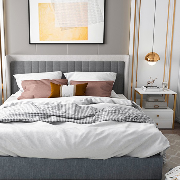 Kệ đầu giường gỗ 2 ngăn kéo, Táp đầu giường khung thép sơn tĩnh điện chống gỉ | BigBuy360 - bigbuy360.vn