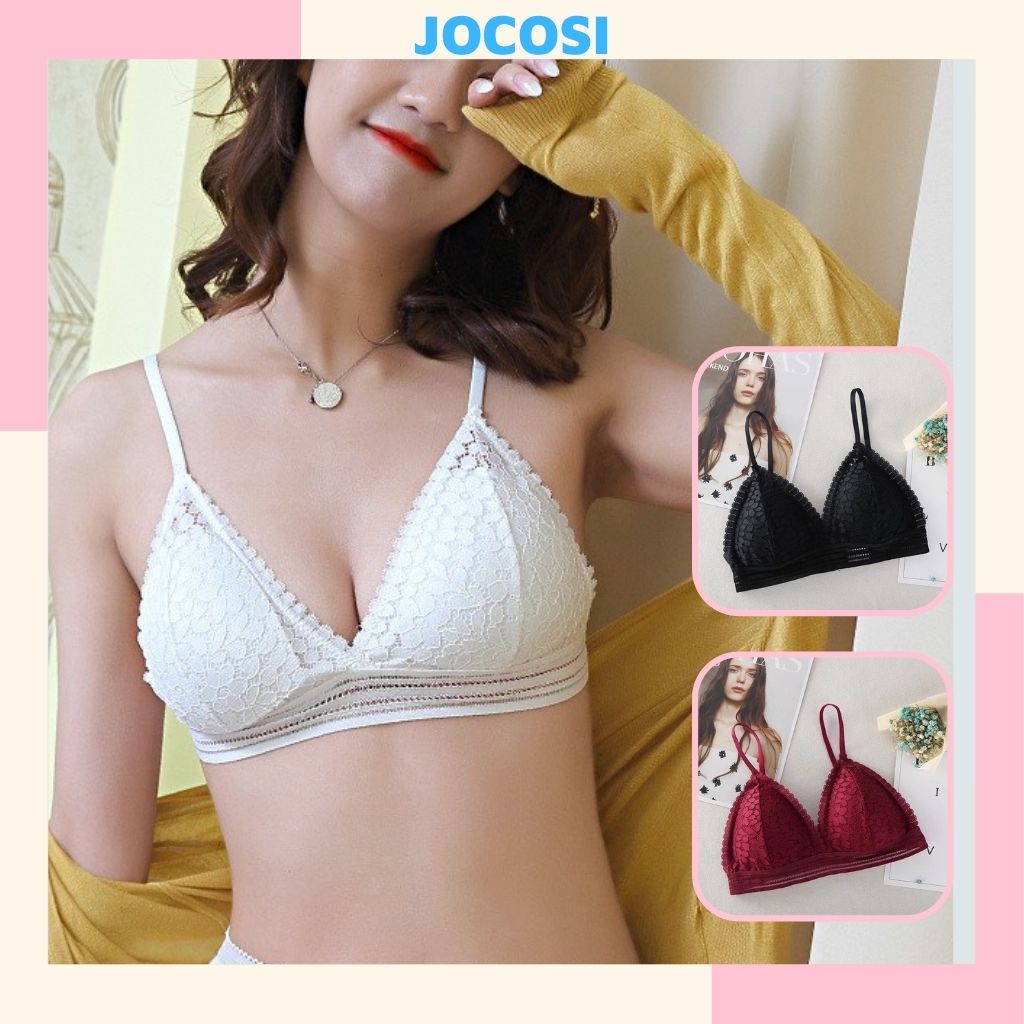 Áo bra nữ ren 2 dây đẹp, áo lót không gọng ren hoa quyến rủ JOCOSI B7313