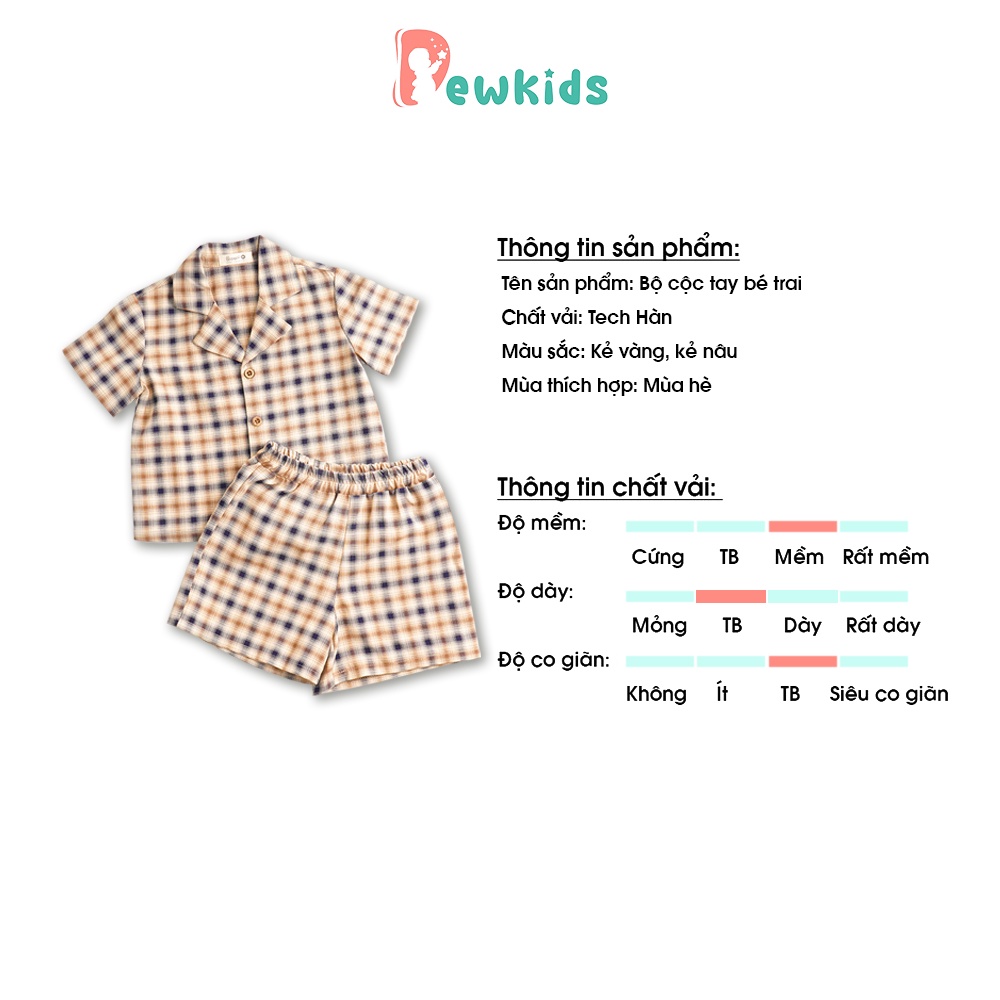 Quần áo bé trai, set bộ sơ mi Dewkids ngắn tay kẻ caro phong cách Hàn Quốc cá tính