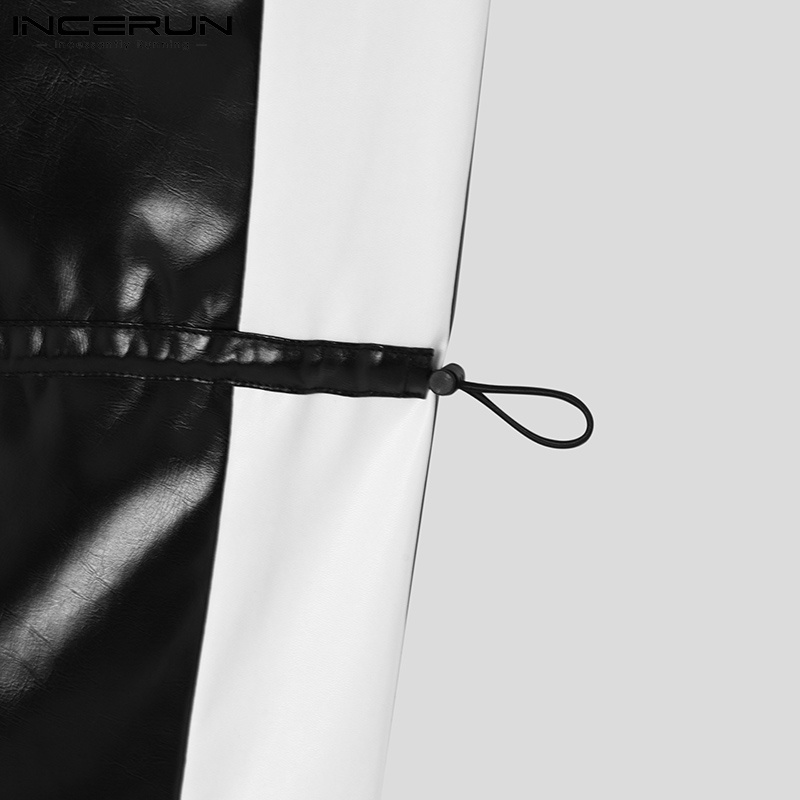 Quần INCERUN dạng dài bằng da màu sắc tương phản phong cách phương tây thời trang cho nam