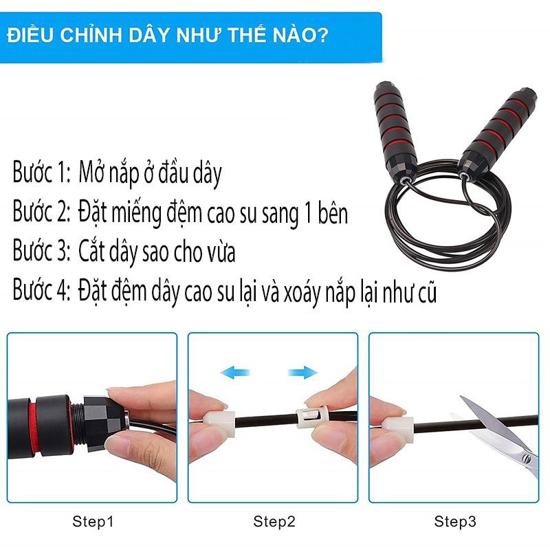 Dây nhảy tập thể dục thể thao dây lõi thép nhiều màu  2,7m TT 9004