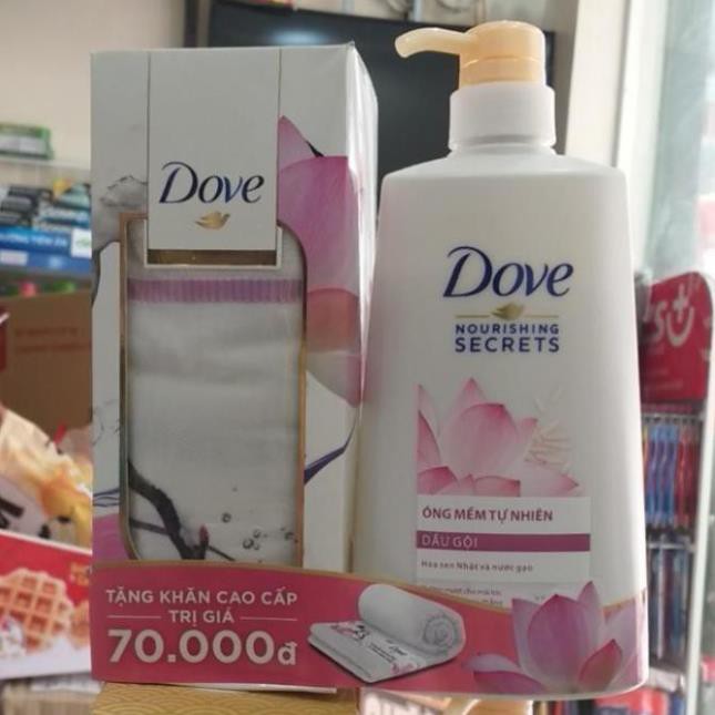 Dầu gội DOVE hoa sen Nhật và nước gạo 650g (tặng khăn)