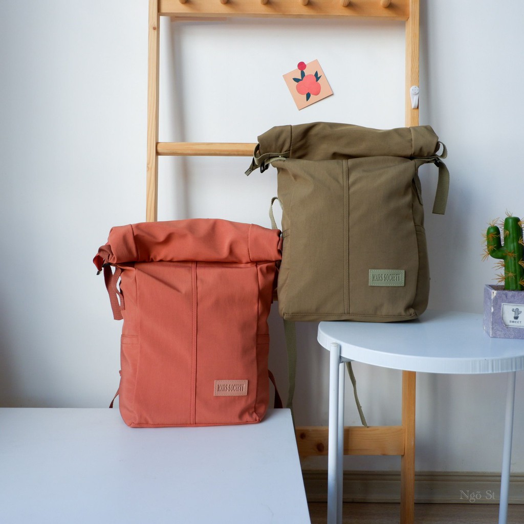Balo vải dù nắp cuộn Unisex nam nữ phong cách Hàn Quốc