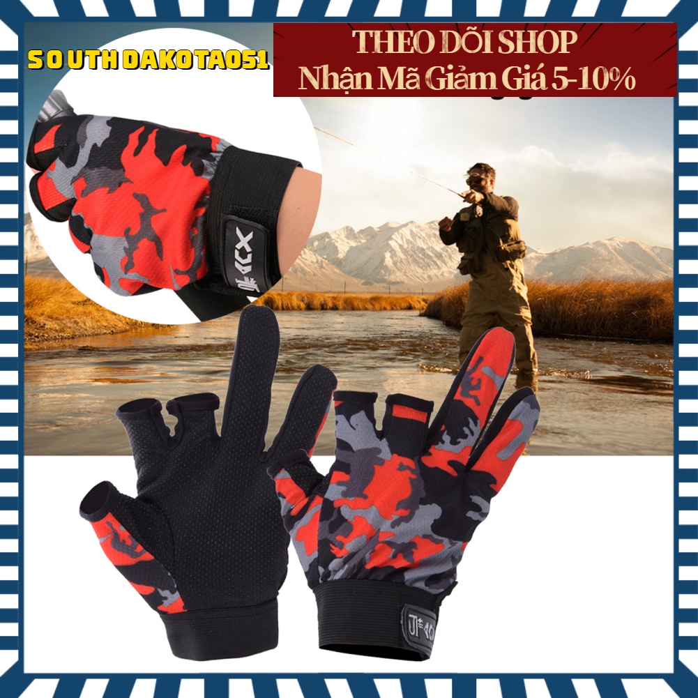 Hàng Sẵn Gang tay câu cá Thể Thao Hở 3 Ngón Thấm Mồ Hôi Chống Trượt Họa Tiết Rằn Ri 【Southdakota051】