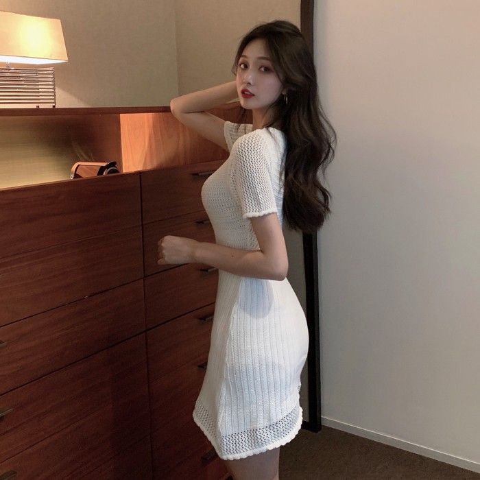Đầm trắng Hàn quốc thanh lịch ,trẻ trung thun dệt kim chất đẹp T108