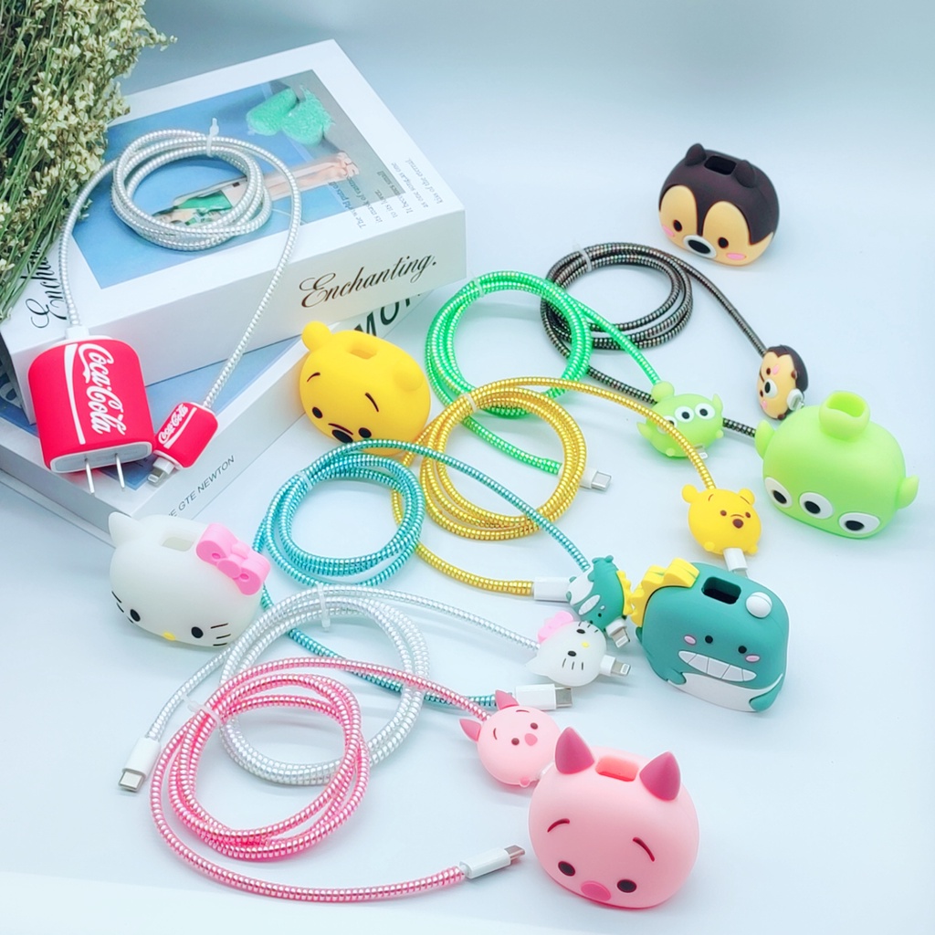 Cartoon silicone sleeve compatible for apple iphone charger cartoon silicone protective shell headphone cable data cable protective sleeve
