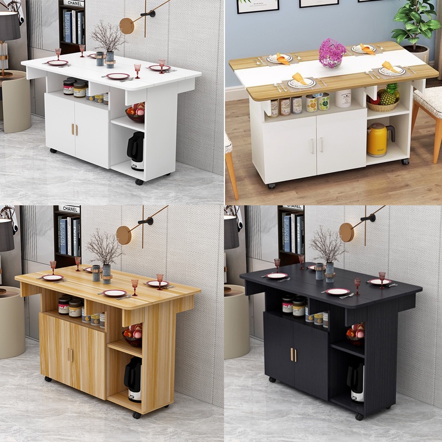 Bàn ăn gấp đa năng có tủ đựng đồ có bánh xe di chuyển thuận tiện - đã lắp đặt sẵn