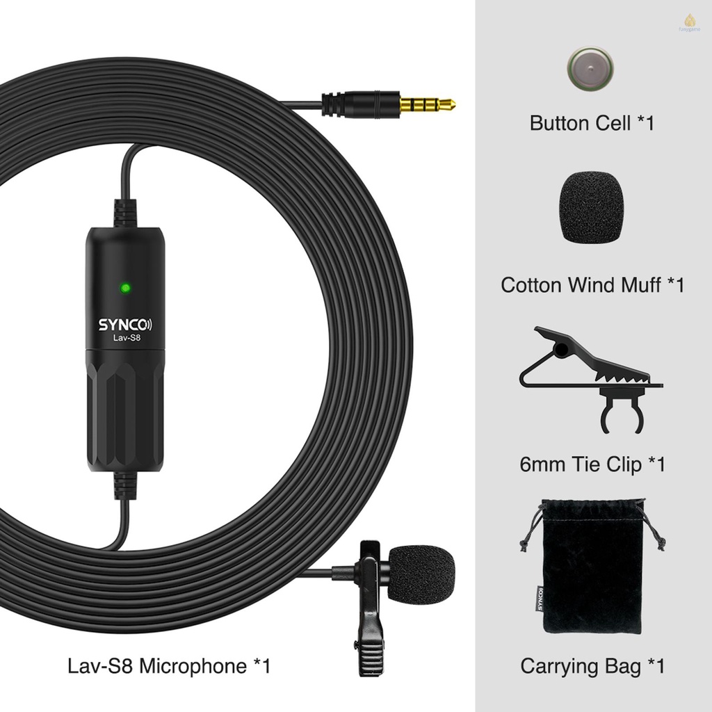 Micro SYNCO Lav-S8 chuyên nghiệp dài 8m/ 26.2ft có kẹp chống ồn hỗ trợ thu âm cho máy ảnh DSLR PC