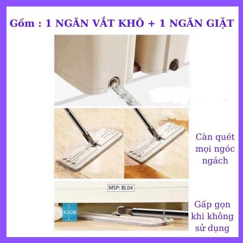 Loại Đại Bộ Chổi Lau Nhà Cây Lau Nhà Tự Vắt Cực Khô 360 Độ Kèm Bánh Lăn Cao Cấp Tặng Kèm 2 Bông Lau