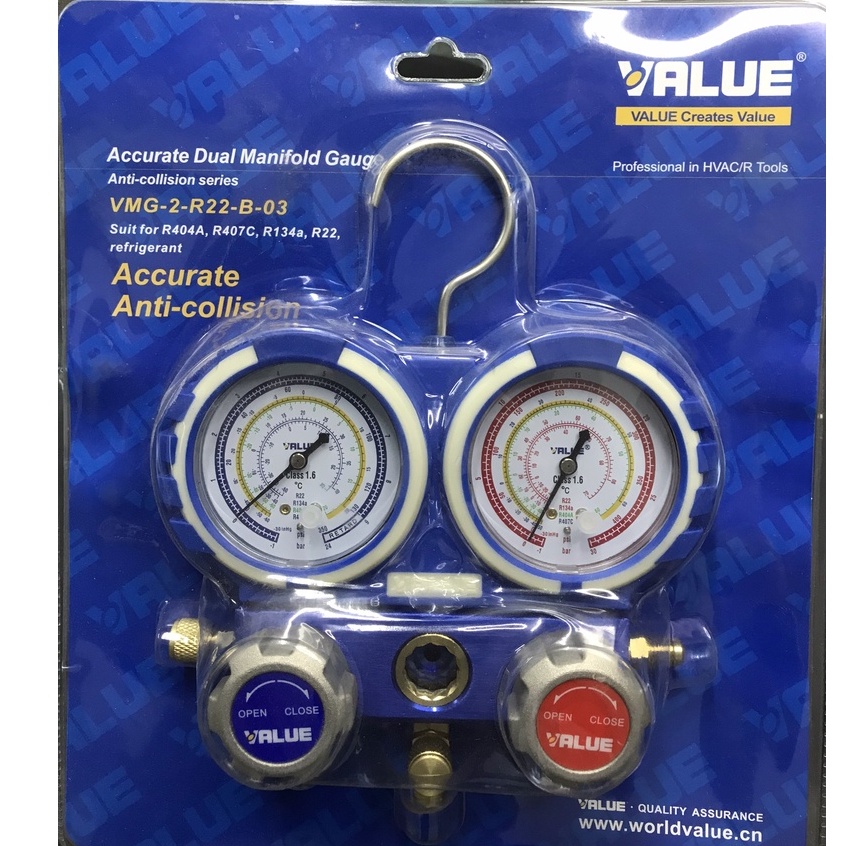 Đồng Hồ Gas Đôi đo nạp gas Hãng VALUE Model VMG-2-R22-B