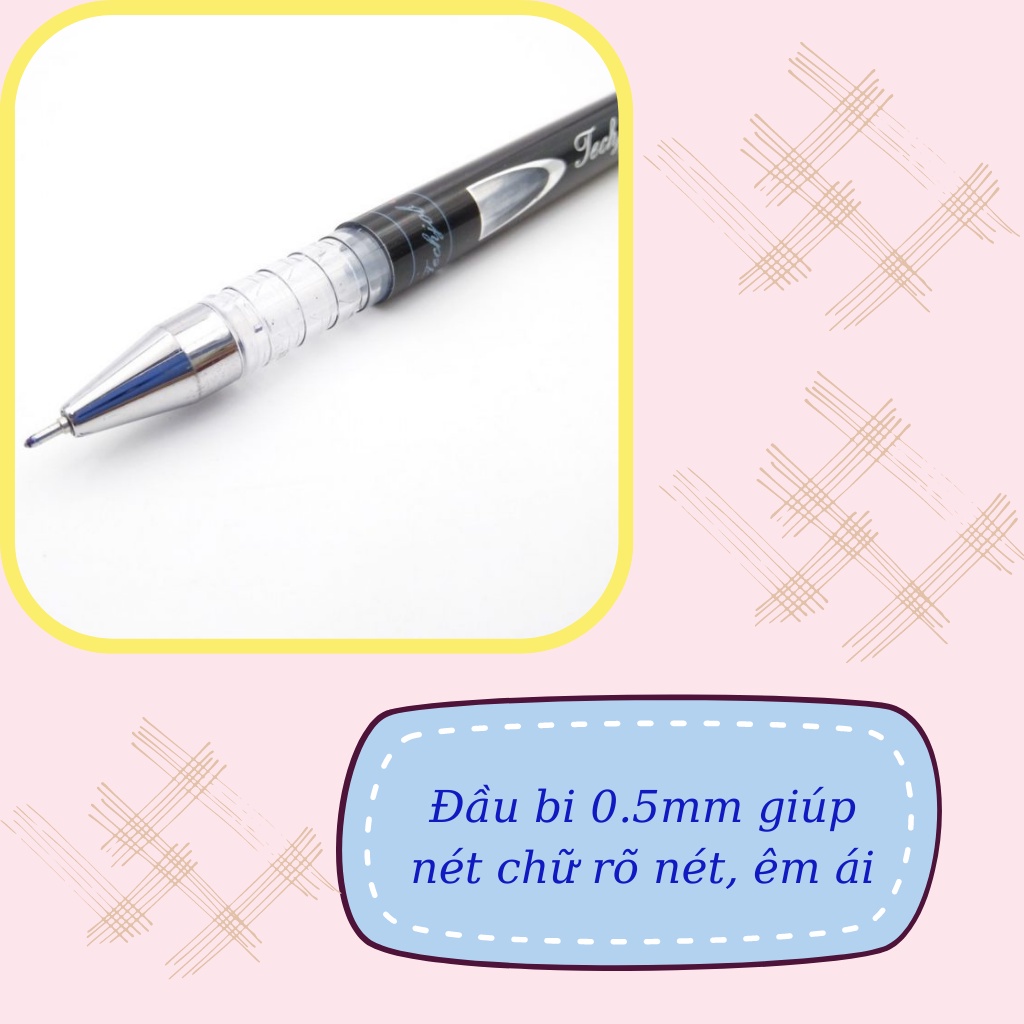 Bút Nước Mực Gel Ngòi 0.5mm TIZO Màu Xanh Đen, Bút Bi Dễ Thương Có Nắp Đậy Êm Trơn Cho Học Sinh Văn Phòng