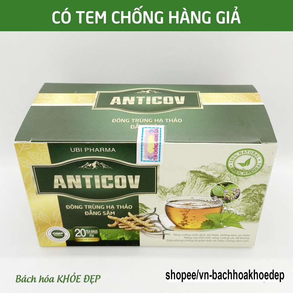 Trà Đông Trùng Hạ Thảo Đẳng Sâm Anticov tăng sức đề kháng, bổ thận, dưỡng tâm, an thần, giải cảm - Hộp 20 gói