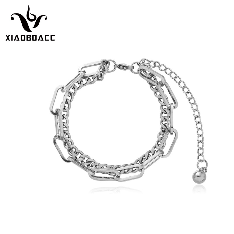 XiaoboACC Vòng tay bằng thép titan hai lớp kiểu dây xích phong cách thời trang Hàn Quốc