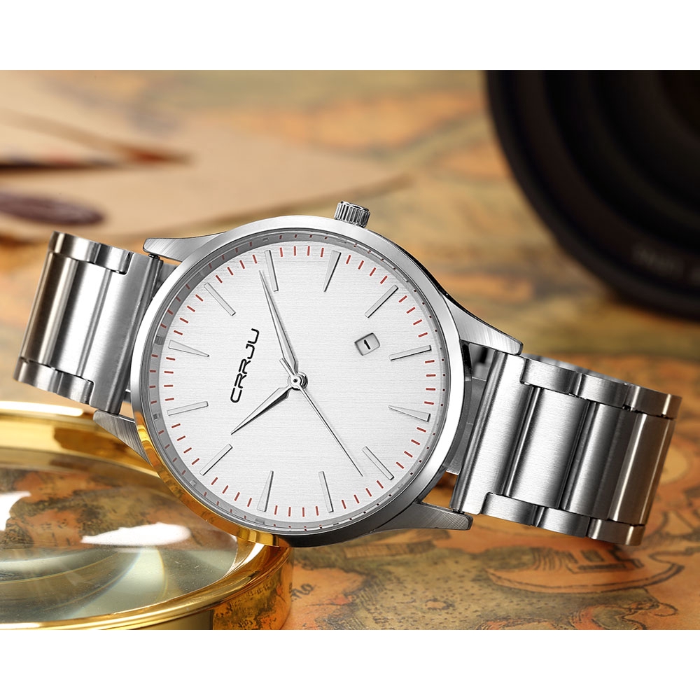 Đồng Hồ Đeo Tay CRRJU 2135 Chống Nước Bằng Inox Phong Cách Thể Thao Cho Nam
