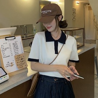 Áo polo dệt kim ngắn tay thời trang xuân thu Pháp