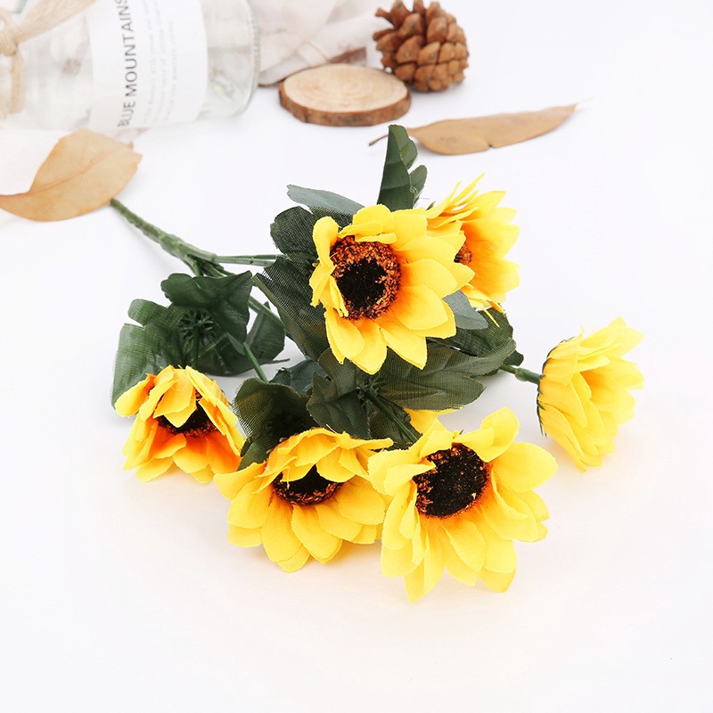 (Y） Beauty Fake Sunflower Artificial Silk Flower Bouquet Home Floral Decor (Y）