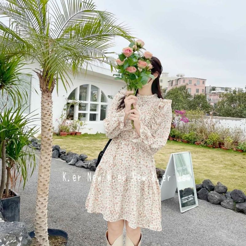 Váy hoa nhí vintage đầm hoa nhí bèo vai dáng xòe One boutique