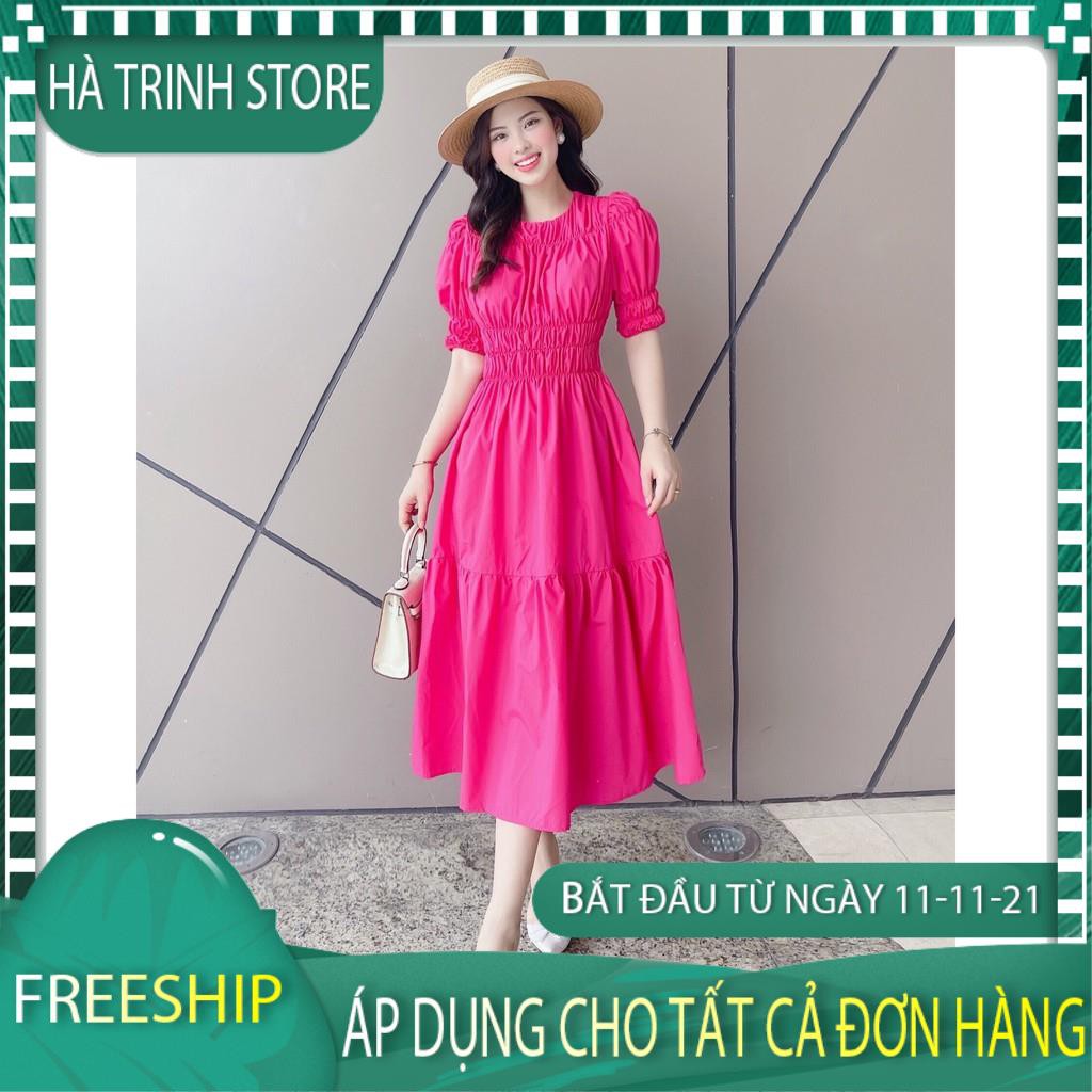 Váy đầm thiết kế cao cấp công sở dự tiệc hồng xòe V2045  - HÀ TRINH STORE | BigBuy360 - bigbuy360.vn