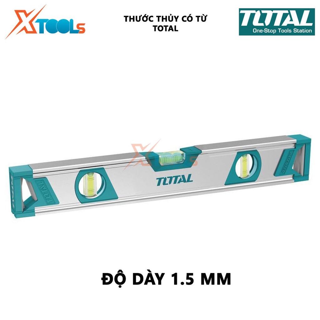 Thước thủy có tử TOTAL | thước thủy nam châm 2 nam châm mạnh mẽ, Chiều dài 40cm-150cm, Độ dày thanh nhôm 1.5mm, Trọng lư