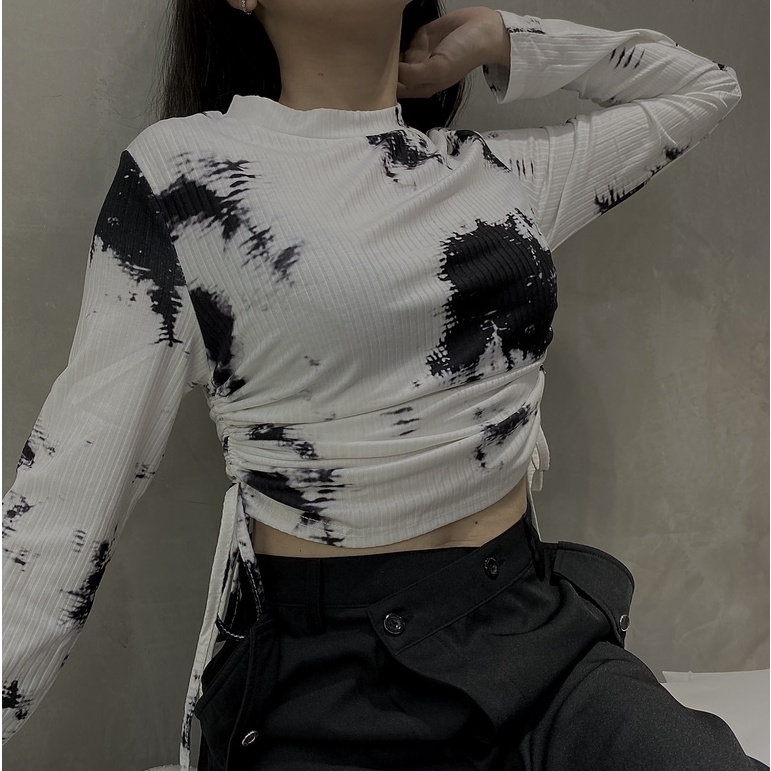 THE FANCE | Croptop thun gân loang màu rút dây eo độc lạ MARBLE CROP