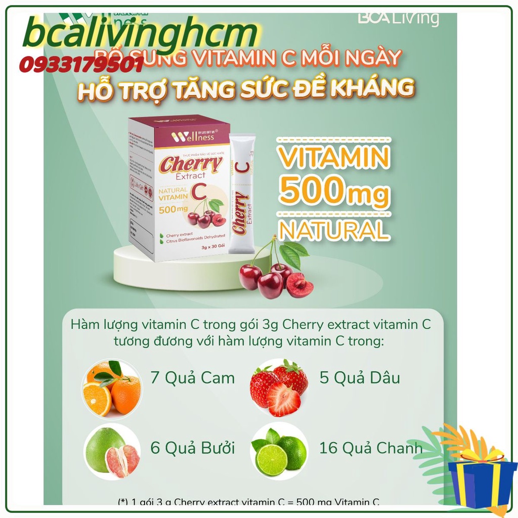 Vitamin C Cherry Extract - Hỗ trợ tăng cường sức khỏe, nâng cao sức đề kháng ( hộp 30 gói)