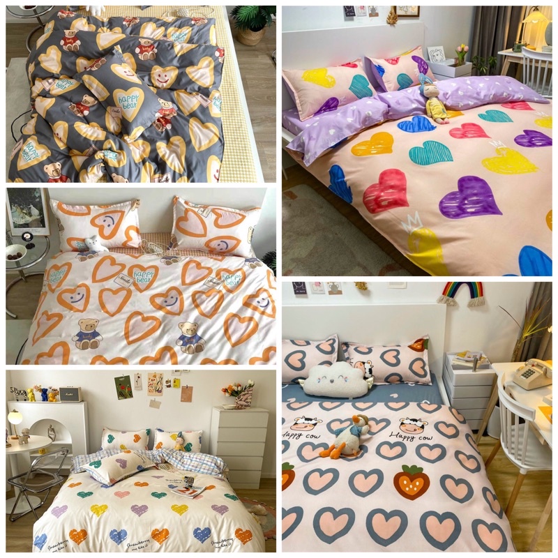 Set Chăn Ga Cotton Poly Trái Tim Sắc Màu Hàng Xuất Nhật (Shinbedding_store)