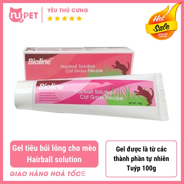 Gel tiêu búi lông hỗ trợ tiêu hoá cho mèo Hairball solution Bioline 100g