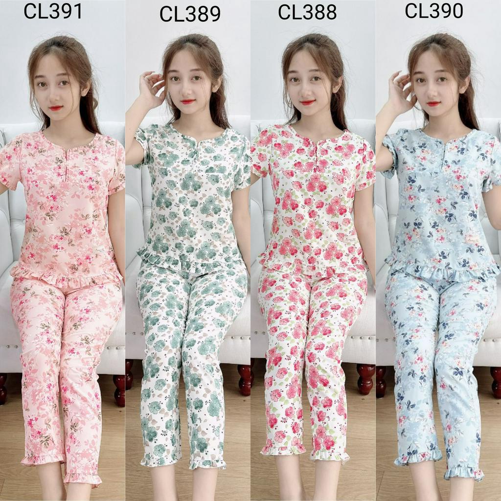 Bunnysky Đồ bộ mặc nhà cộc tay cổ nhún bèo, quần áo fom xinh dáng đẹp mặc hè.