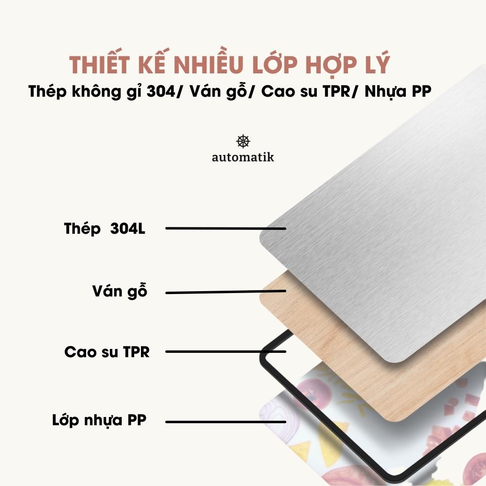 Thớt Kháng Khuẩn, Thớt Inox 304 Vuông Đa Năng Cao Cấp 2 Mặt Chặt Thịt, Cắt Trái Cây, Decor - Automatik