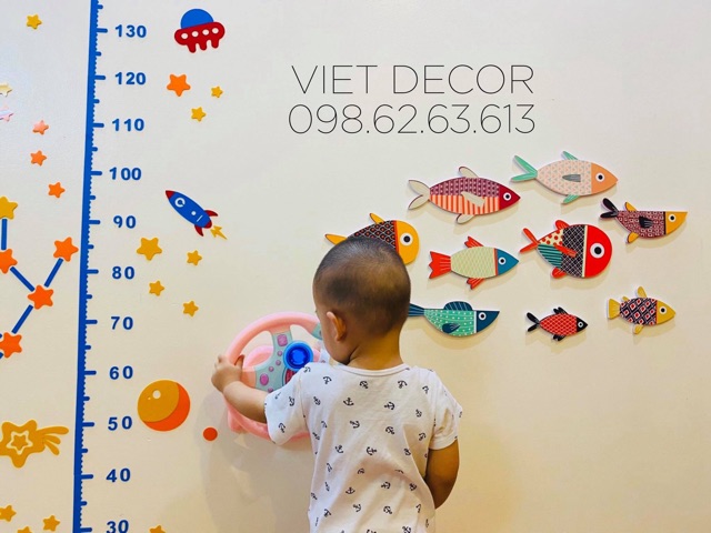 TRANH DECOR Dán tường Trang trí Nhà cửa – Bộ tranh Dán tường 9 Em Cá Màu -  Fomex Dày dặn, Có sẵn băng keo đi kèm