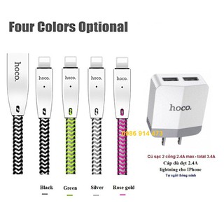 Bộ củ cáp sạc nhanh 2 cổng 2.4A tự ngắt khi sạc đầy lightning Hoco CU24B