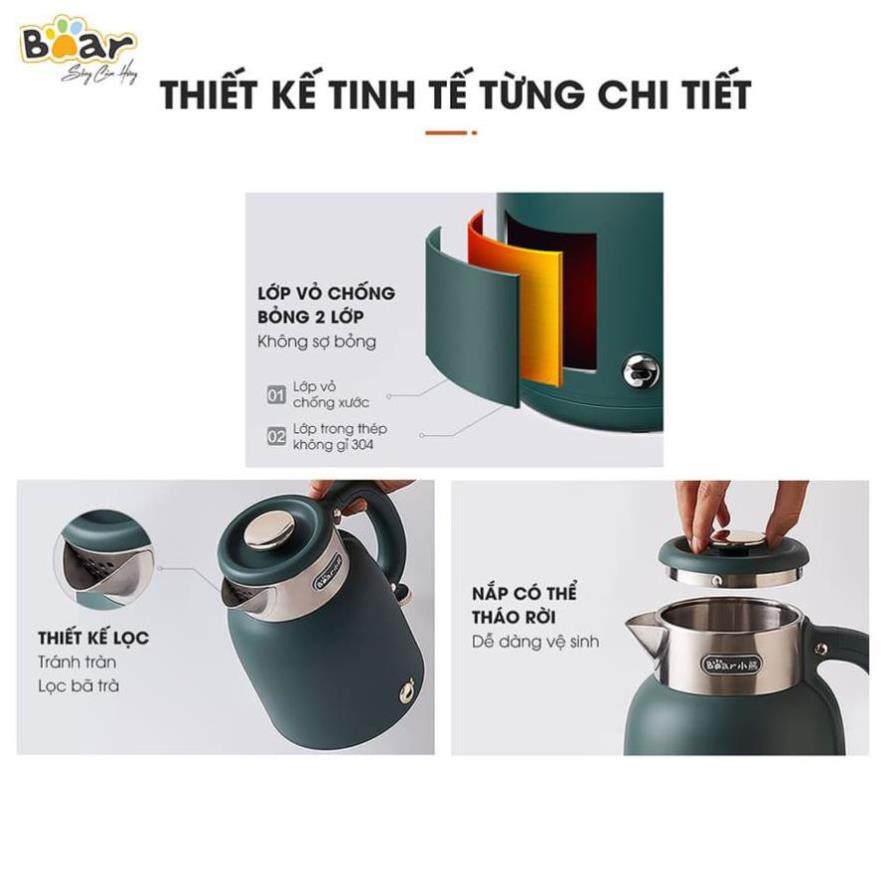 Ấm Siêu Tốc Bằng Điện, Bình Đun Nước Sôi Siêu Tốc, Ấm Nấu Nước Siêu Tốc  Bằng Điện_ 1.5L_BEAR_ ZDH-C15C1_.Bảo hành 1 Năm