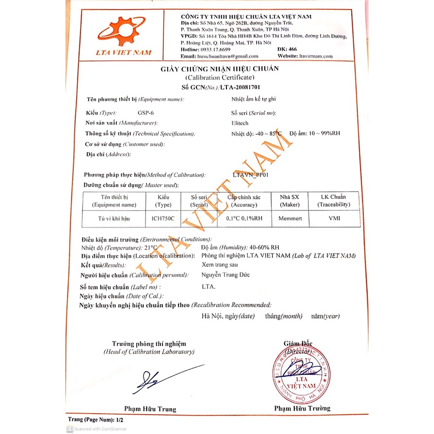 NHIỆT ẨM KẾ TỰ GHI Elitech GSP6 THEO TT BYT