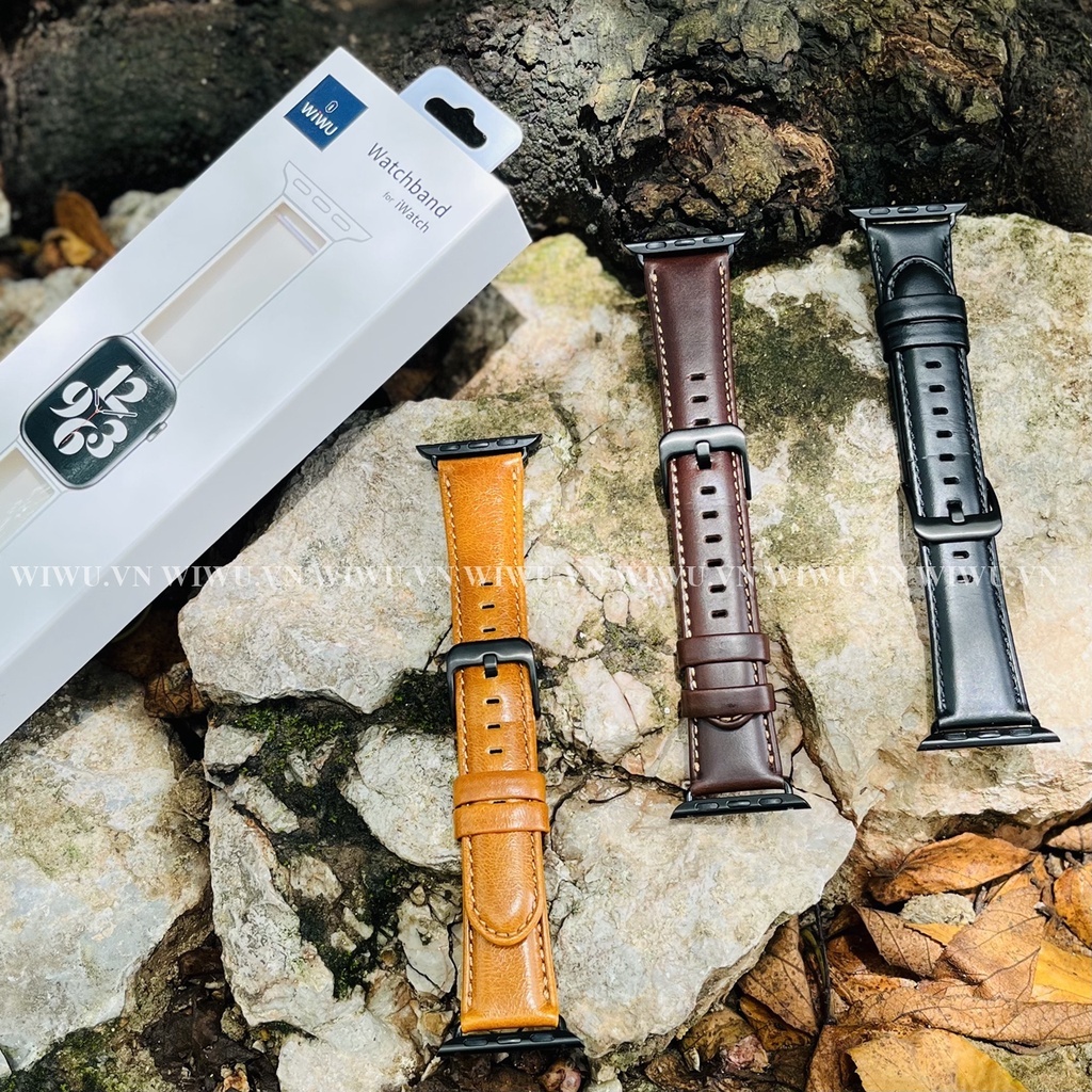 Dây đeo đồng hồ thông minh WIWU Watch band  cho iWatch 7 Size 41 – 45 mm , 38/40 mm , 42/44 mm , chất liệu da bê thật