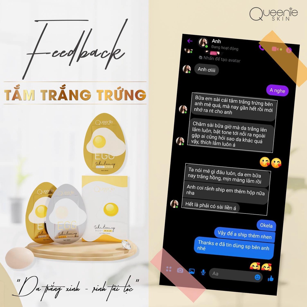 [FreeShip + Tặng Quà] Tắm Trắng Trứng Queenie Skin - Tắm Trắng Trứng Gà Queenie Skin