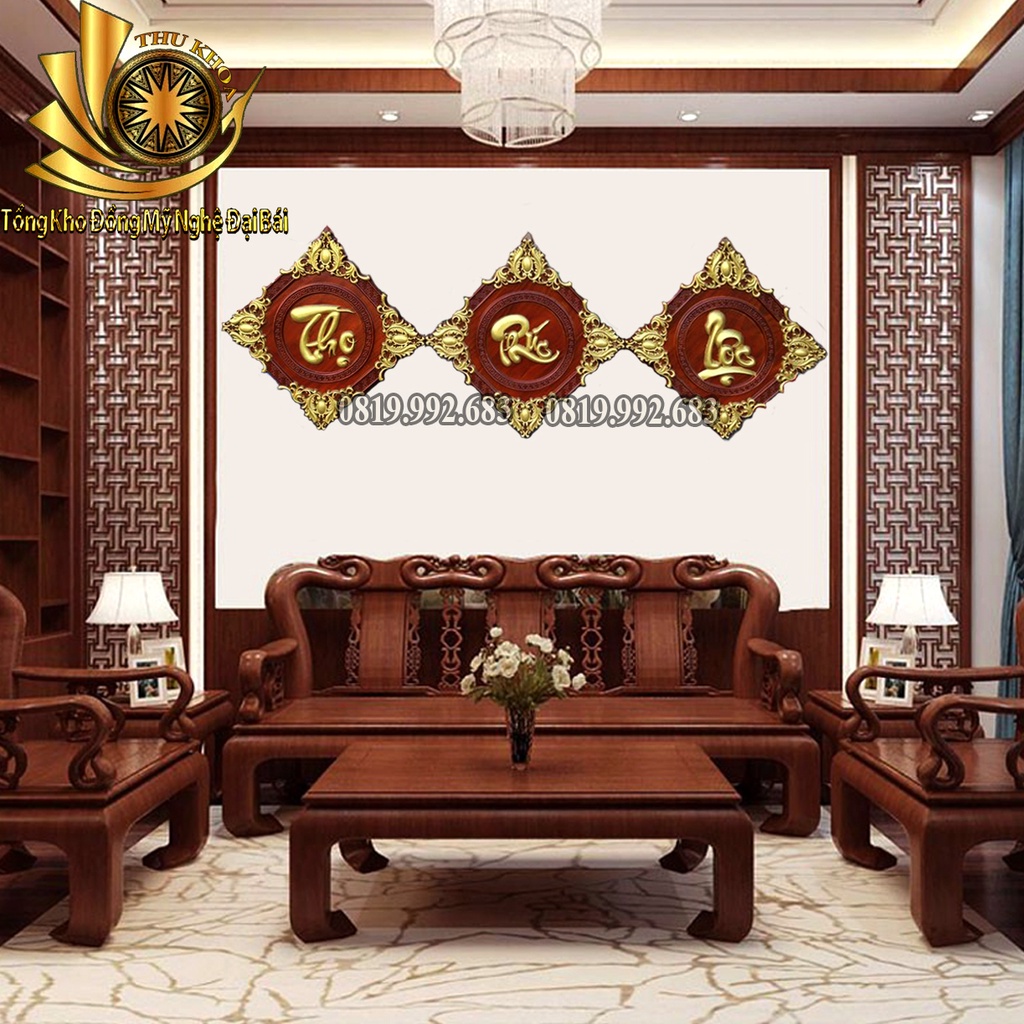 Bộ Tranh Phúc Lộc Thọ Đồng Vàng Cao Cấp Quà Biếu Tặng Ý Nghĩa Tranh Treo Bàn Thờ Gia Tiên